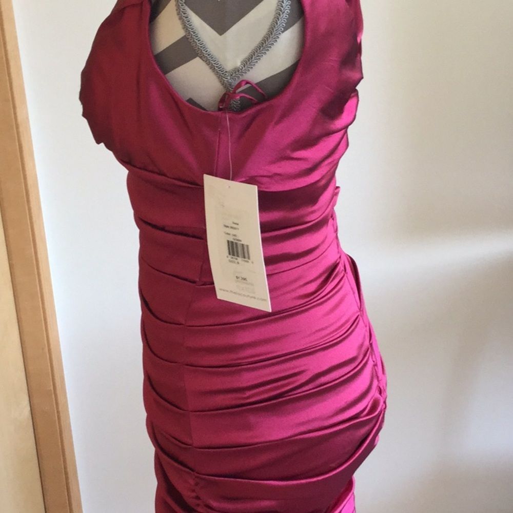 Theia Ruched Stretch Taffeta Gown - Picture 6 of 8